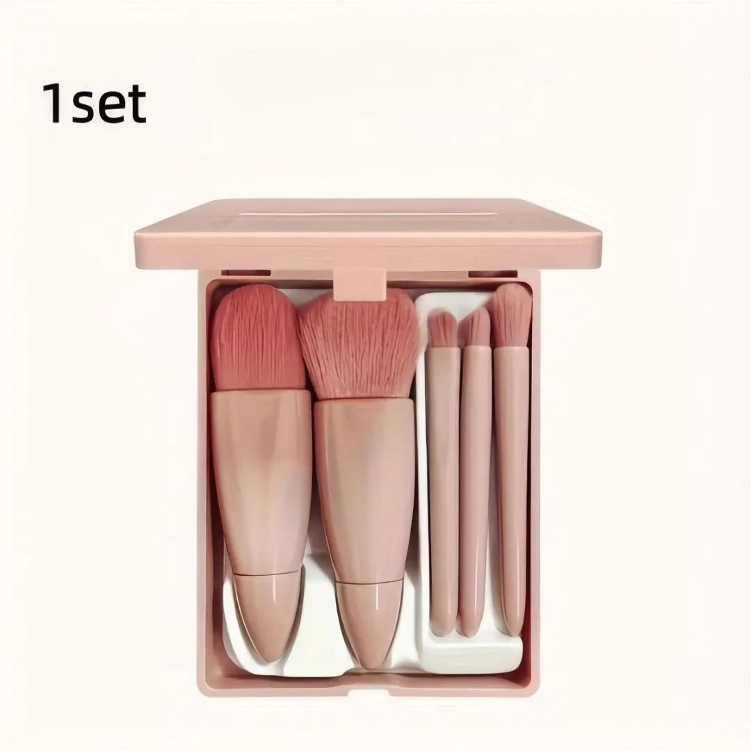 1 Set Compact Mirror Makeup Brush Kit - Mini Multi-Function Powder Brush, Travel Gift for Friends & Her