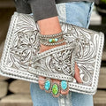 2026 New HK Fashion Western Style Handbag Vintage PU Silver Embossed Large Capacity Handbag for Women Portable Handbag