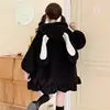 Japanese Style Autumn Winter Women Sweet Warm Jacket Kawaii Soft Lambswool Ruffles Rabbit Ears Hooded Coats Girls Parkas Outwear