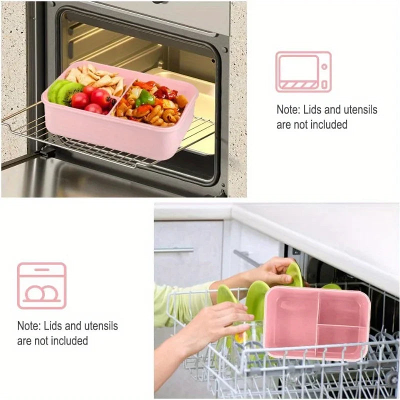 Lunch Box Set With Carry Bag: Microwave-Safe Sections, Rectangular Container For Adults, School & Office Use