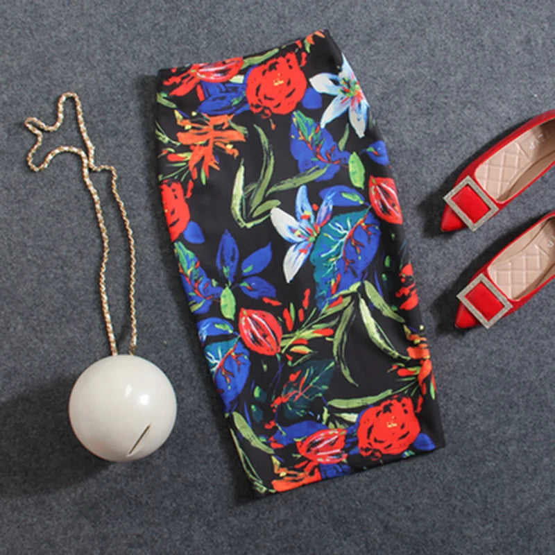 Women's Pencil Skirts Letters Printed Graphic Summer Autumn High Waist  Slit Tube Faldas Woman Stretch Skirt Female GD503