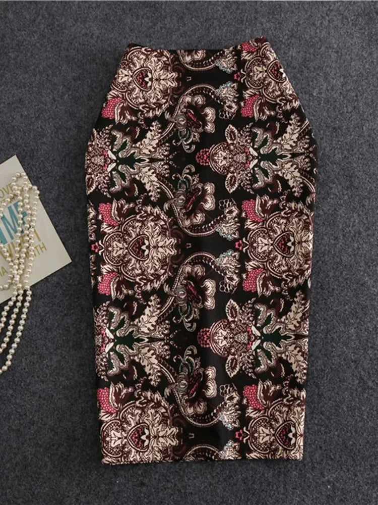 Women's Pencil Skirts Letters Printed Graphic Summer Autumn High Waist  Slit Tube Faldas Woman Stretch Skirt Female GD503