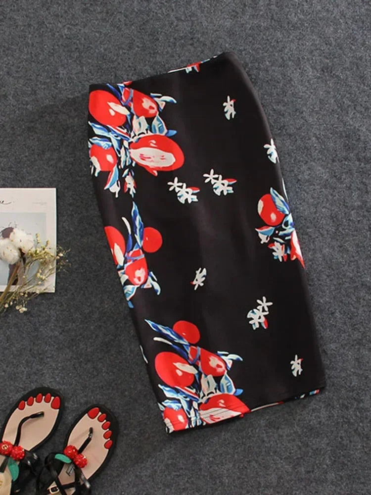 Women's Pencil Skirts Letters Printed Graphic Summer Autumn High Waist  Slit Tube Faldas Woman Stretch Skirt Female GD503