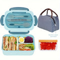 Lunch Box Set With Carry Bag: Microwave-Safe Sections, Rectangular Container For Adults, School & Office Use
