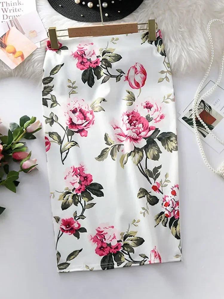 Women's Pencil Skirts Letters Printed Graphic Summer Autumn High Waist  Slit Tube Faldas Woman Stretch Skirt Female GD503