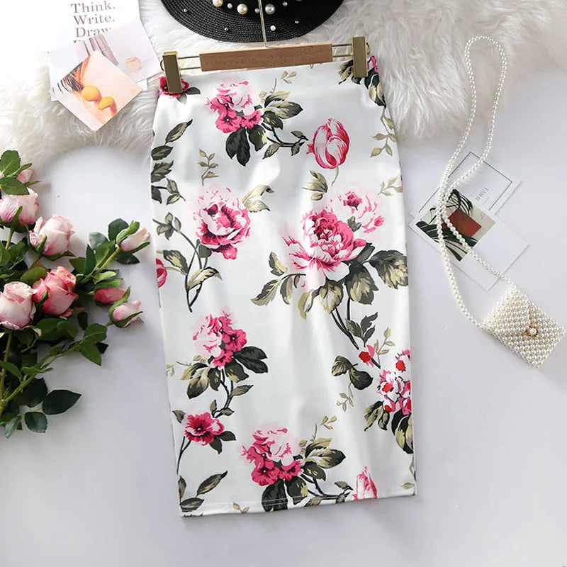 Women's Pencil Skirts Letters Printed Graphic Summer Autumn High Waist  Slit Tube Faldas Woman Stretch Skirt Female GD503