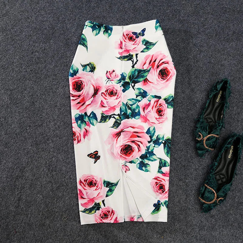 Women's Pencil Skirts Letters Printed Graphic Summer Autumn High Waist  Slit Tube Faldas Woman Stretch Skirt Female GD503