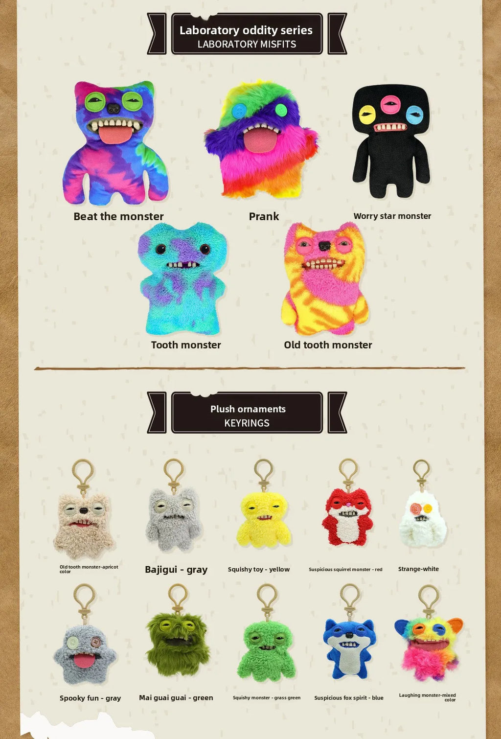 Genuine for Big-Tooth Teething Monster Pendant Funky Tooth Treasure Ugly-Cute Doll Plush Keychain 5-7 Years