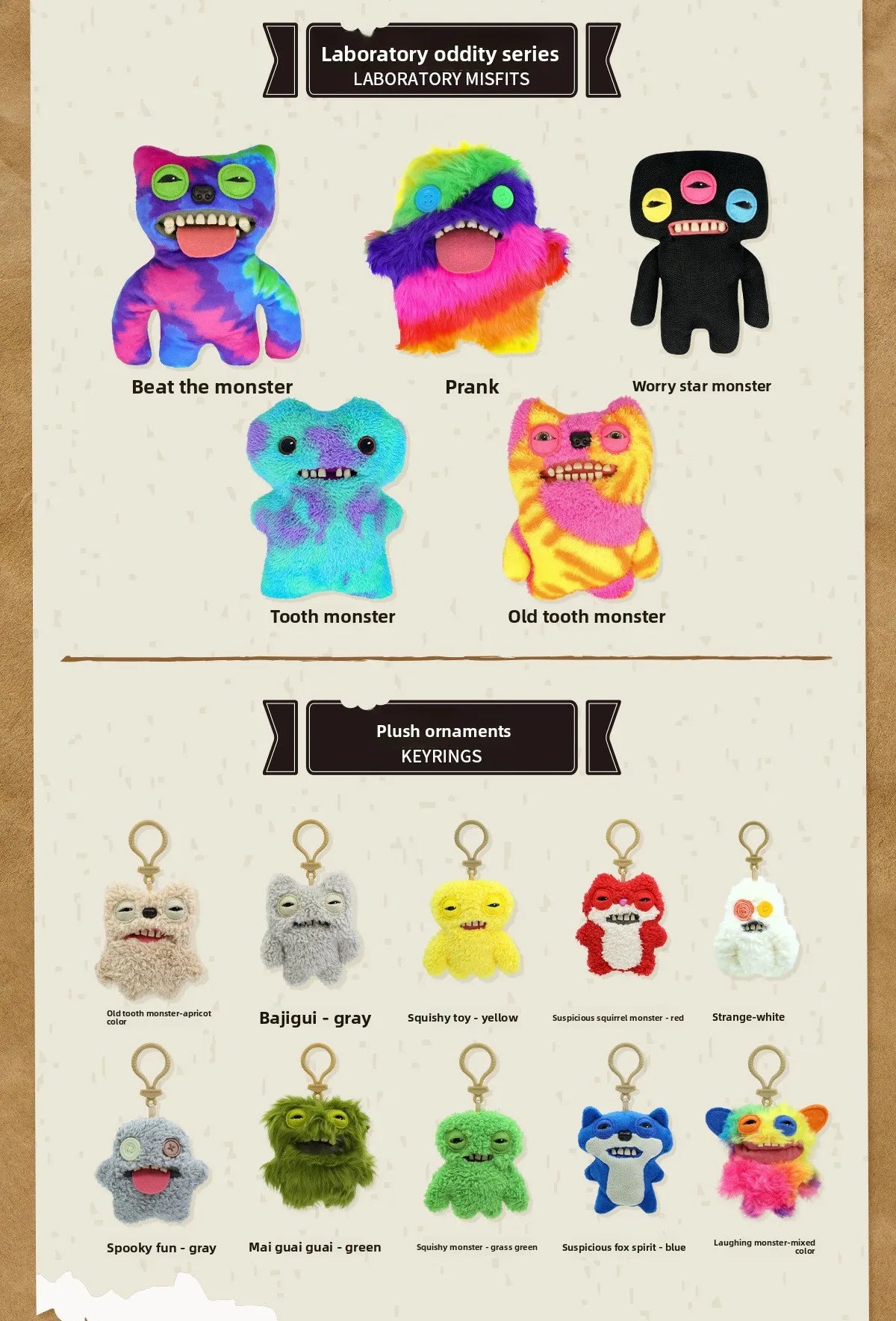 Genuine for Big-Tooth Teething Monster Pendant Funky Tooth Treasure Ugly-Cute Doll Plush Keychain 5-7 Years