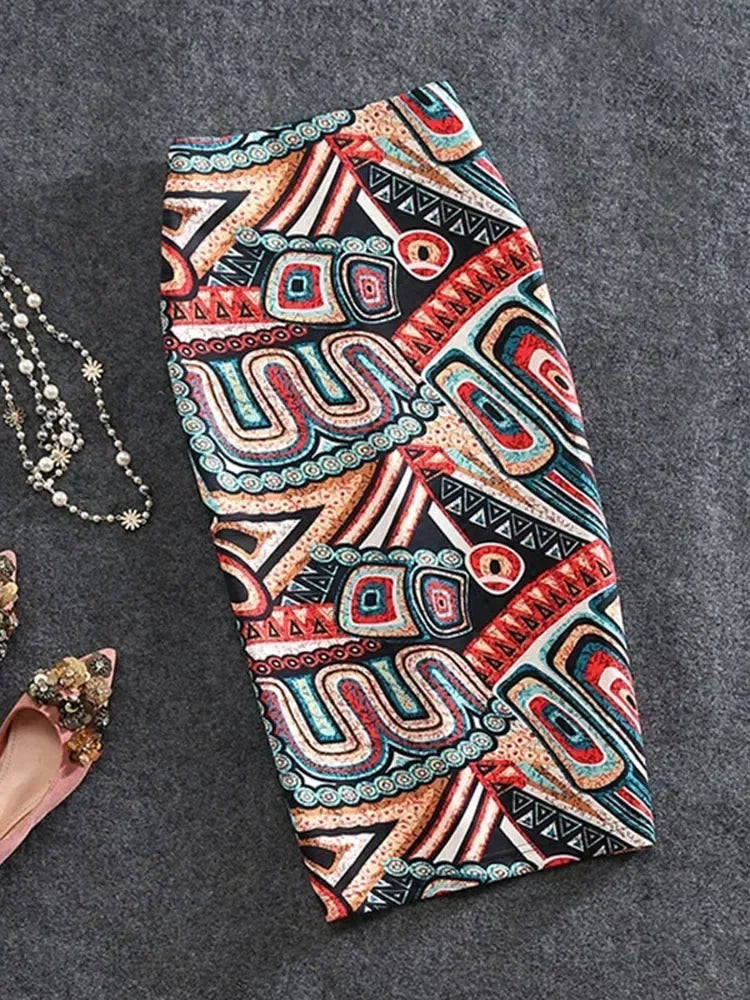 Women's Pencil Skirts Letters Printed Graphic Summer Autumn High Waist  Slit Tube Faldas Woman Stretch Skirt Female GD503